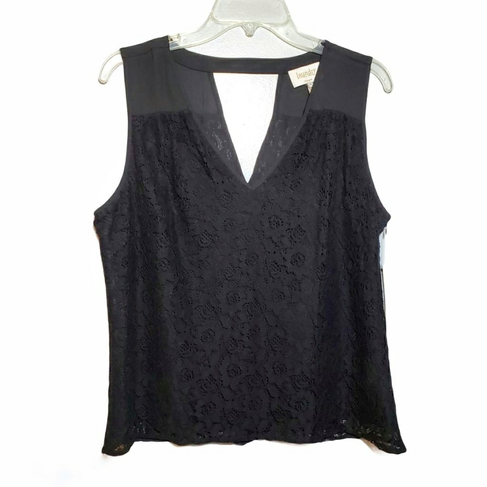 Laundry By Shelli Segal V Neck Lace Sleeveless Blouse Size M